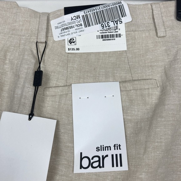 Bar III Men's Beige Slim-Fit Linen Suit Pants Size 32W 32L E121818 - Picture 8 of 13